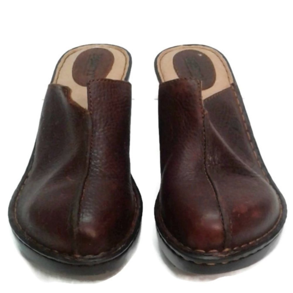 Born US 7 Clogs EU 40.5 Slip On Mules W8173 shoes Brown Leather - Picture 2 of 8